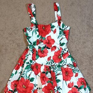 Jessica Simpson Dress Womens Small Red Poppy Floral White Sleeveless Mini Date N